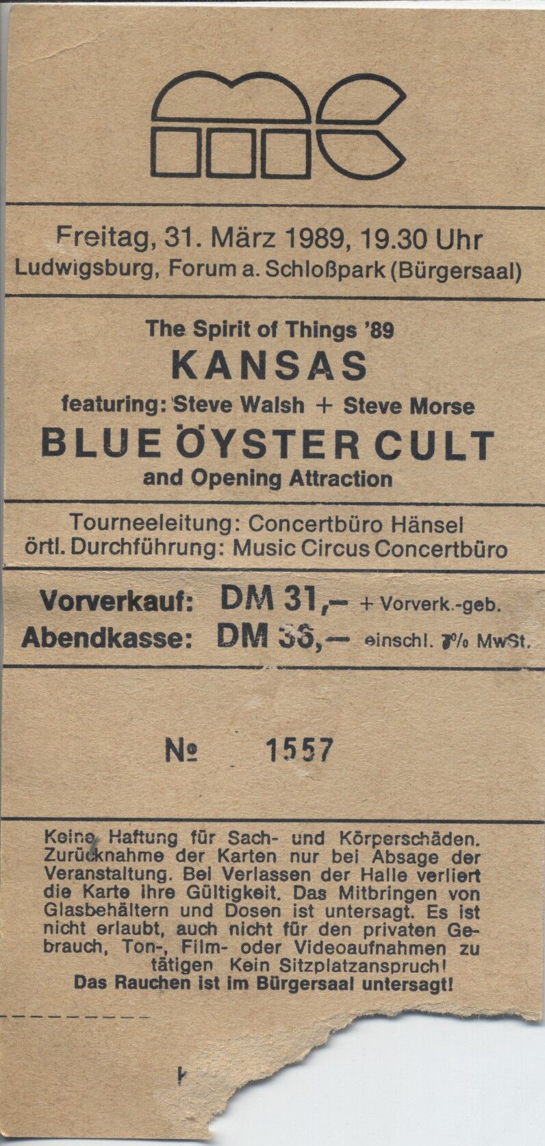 Kansas & Blue Oyster Cult 1989